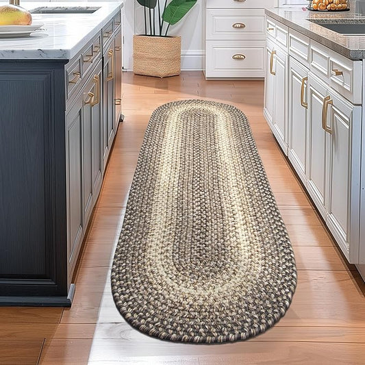 Super Area Rugs Braided Rugs Farmhouse Kitchen Rug - Ridgewood Braided Rug for Living Room - Reversible - Indoor/Outdoor - Made in USA - Brown Velvet/Beige, 2' X 8' Oval Runner