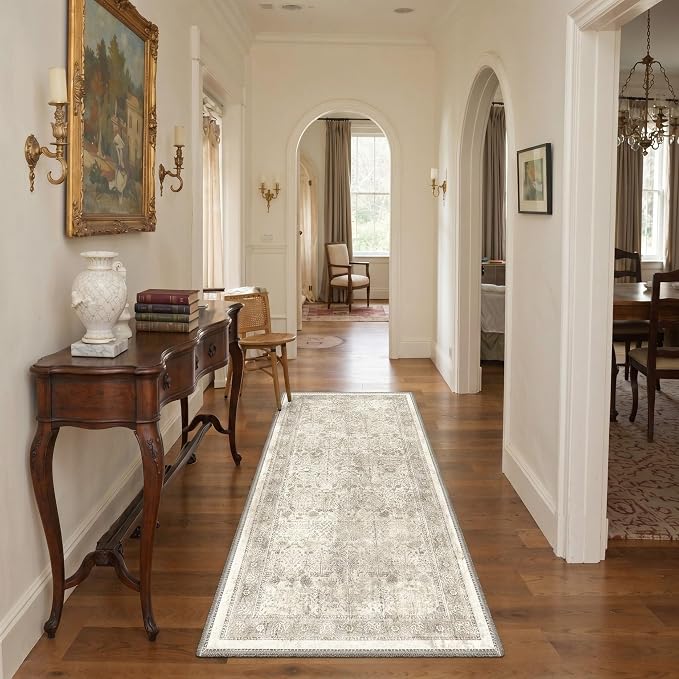 Bavni Washable Rugs 3x5 Machine Washable Rug Lightweight Low Pile, Vintage Floral Rug Non-Shedding Distressed Throw Carpet for Living Room Bedroom Office, Beige Floral