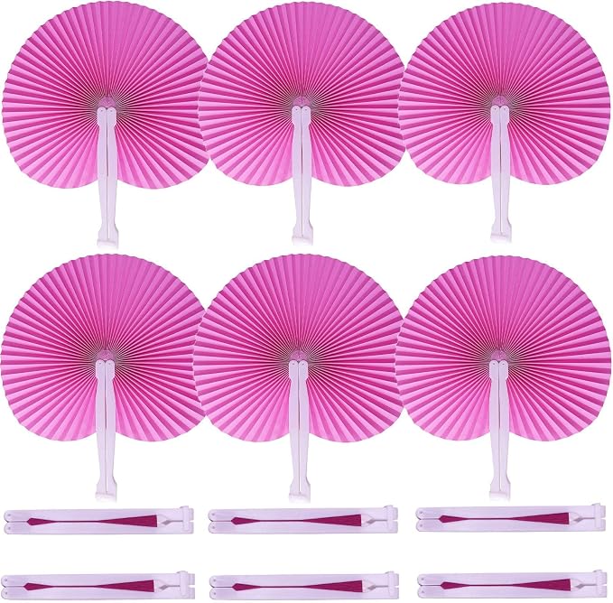 20 Pieces Pink Round Paper Fans | Foldable Handheld Fans for Women,Folding Hand Fans for Wedding,Bridal Guest,Church,Party Favors,Dancing,Birthday,DIY