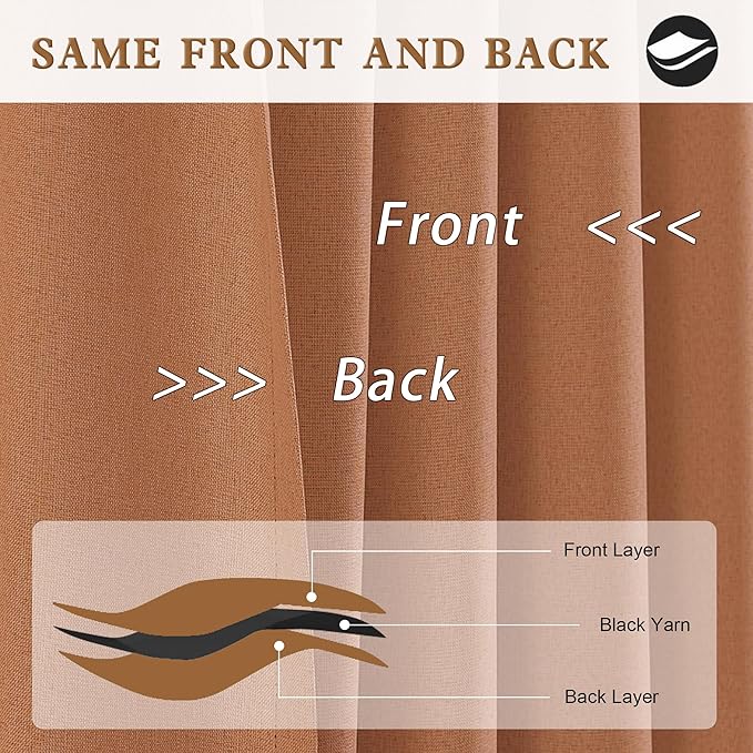 DUALIFE 72 Inch Wide Curtains for Living Room 96 Inch Long 2 Panels Faux Linen Blackout Window Treatment Pole Pocket Back Tab Pinch Pleated Orange Curtains for Bedroom 72x96 Rust Fall Color