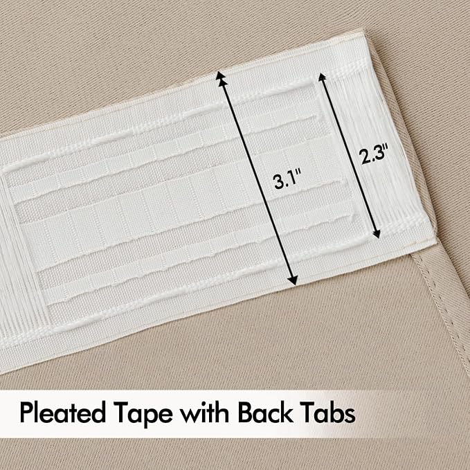 MIULEE Taupe Back Tab Blackout Curtain 96 Inch Long 2 Panels Set for Bedroom, Rod Pocket/Pinch Pleat Thermal Insulated Living Room Darkening Pleated Light Blocking Floor to Ceiling Drape