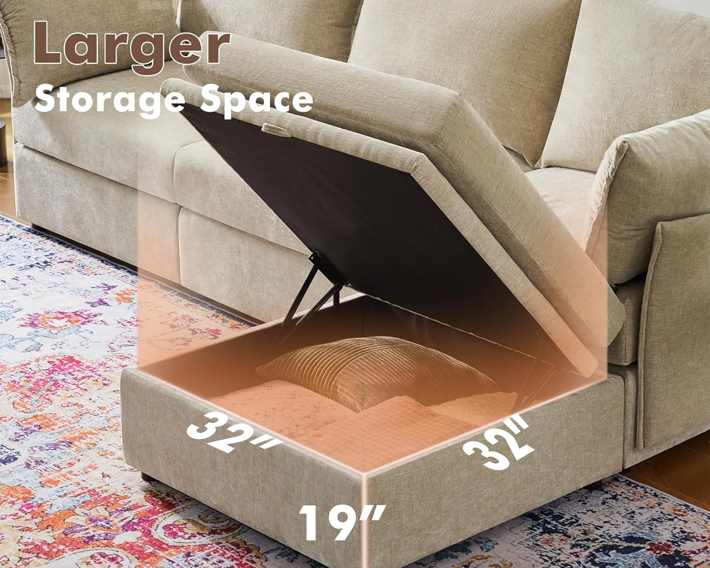 102.6" Luxury Modular Sleeper Sofa Bed 6 Seat Reversible Sectional Couch Deep Seat with Storage Chaises Removable Cover for Living Room, Apartment - Chenille Beige