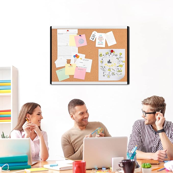 Amazon Basics Cork Bulletin Board, 23" x 17", Lightweight, Easy to Mount, Aluminum/Plastic Frame