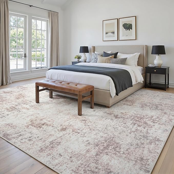 Area Rugs 10x14 Living Room: Large Soft Washable Rug Modern Abstract Anti-Skid Non-Shedding Carpet Indoor Floor Thin Carpets for Bedroom Dining Room Farmhouse Nursery Home Office Beige Grey