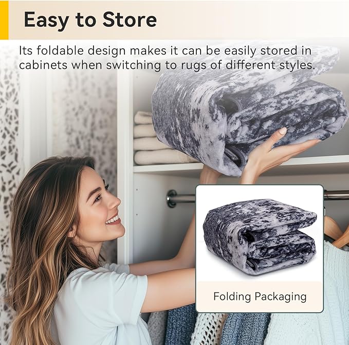 RELEANY Washable Area Rugs Square 10ft Non-Slip Modern Abstract Soft for Living Room Entryway Bedroom Kitchen, Print Pattern, Black Navy Blue Gray