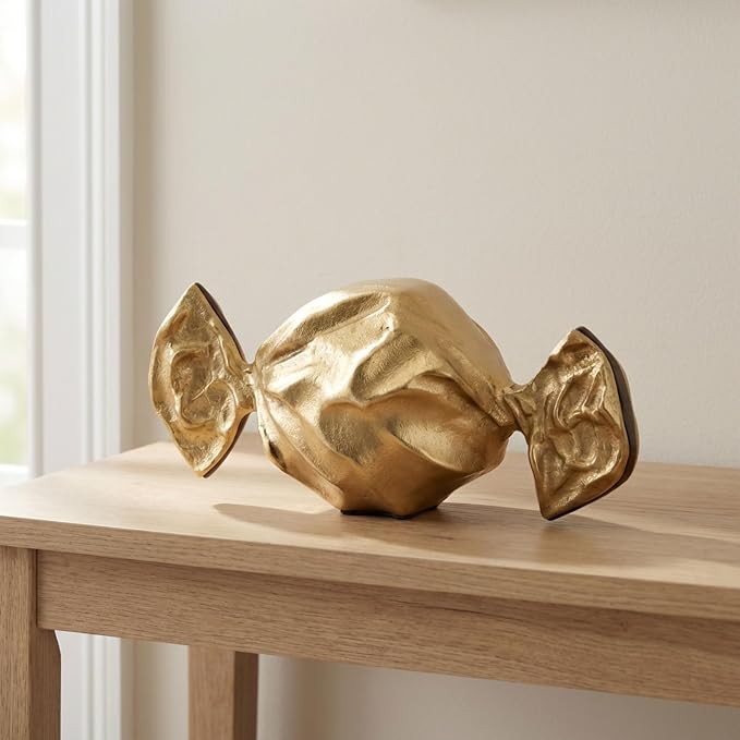 Sagebrook Home Gold Metal 9" Wrapped Candy Decorative Object, Elegant Aluminum and Suar Wood Accents for Home Decor