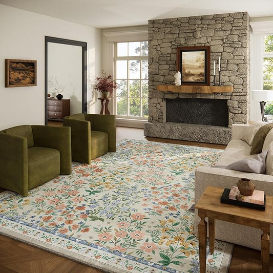 10x12 Area Rugs Living Room: Washable Rug Non Slip Stain Resistant Low Pile Ultra Soft Faux Wool Lightweight Large Rugs for Bedroom Dining Room Under Table Rug Nursery Home Office Farmhouse Indoor
