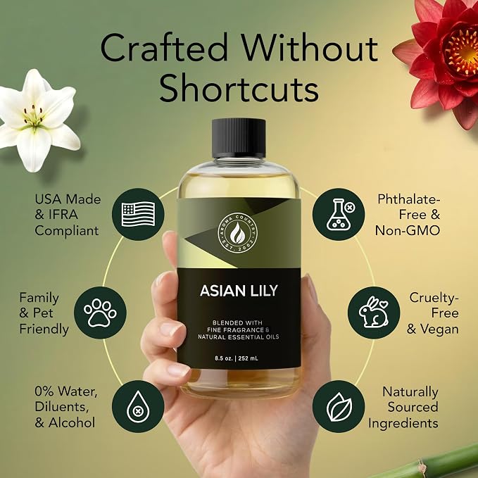 Aroma Country Asian Lily Luxury Diffuser Oil Refill (8.5 Fl Oz) | Hotel-Inspired • Long-Lasting Home Fragrance • for Aromatherapy, Reed Diffusers, Diffuser Machines & Room Sprays