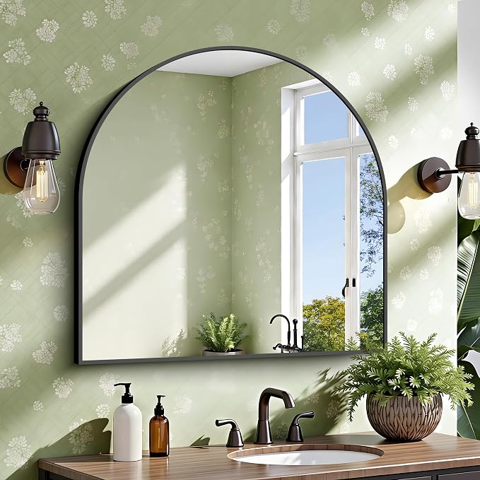 CIRCUMI Arched Wall Mirror, 36"x36" Black Arched Mirror with Tempered Glass, Metal Frame, Large Size for Entryway Table, Mantel,Living Room,Over Sink,Arch Mirror for Decor,Shatterproof&Crystal-Clear