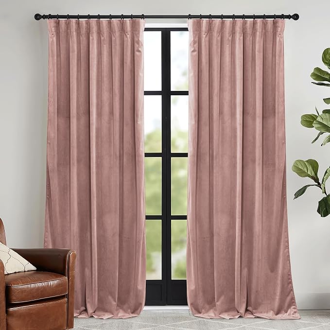 RYB HOME Girls Curtains for Bedroom, Back Tab Room Darkening Baby Kids Velvet Curtains 84 inches Long for Nursery, W 52 x L 84, 2 Panels Set