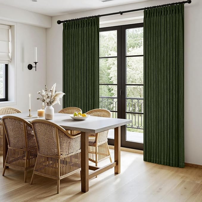 MIULEE Pinch Pleated Thick Linen Curtains 84 Inches Long 2 Panels for Living Room Bedroom, Linen Textured Memory Trained Drapes Pleat Back Tab Light Filtering Loden Window Curtains with Hooks&Rings