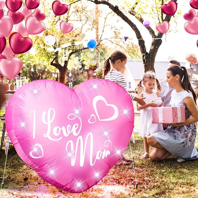 VIHOSE 4.2 ft Mother's Day Inflatables Decoration I Love Mom Blow up Decor Heart LED Lights Inflatable Decor for Outdoor Yard Garden Lawn Decoration Mom Gifts Party Supplies