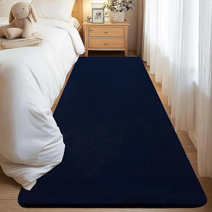 qulint Navy Blue Runner Rugs for Hallway 2x6, Modern Non Slip Washable Runner for Kitchen Soft Thickened Memory-Foam Indoor Entryway Rug, Minimalist Solid Carpet for Bedroom Laundry Home Decor