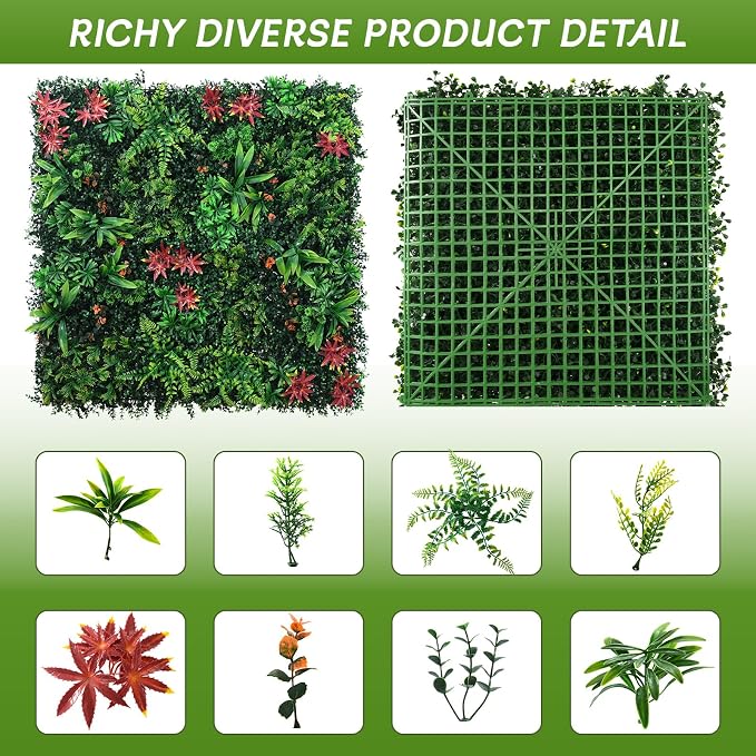 fanado Grass Wall Panels 12 Pack 20"x20", Artificial Hedge Greenery Wall Backdrop, Plant Wall, UV Protected Privacy Fence Screen, Green Wall Decor for Outdoor Indoor Wedding Décor
