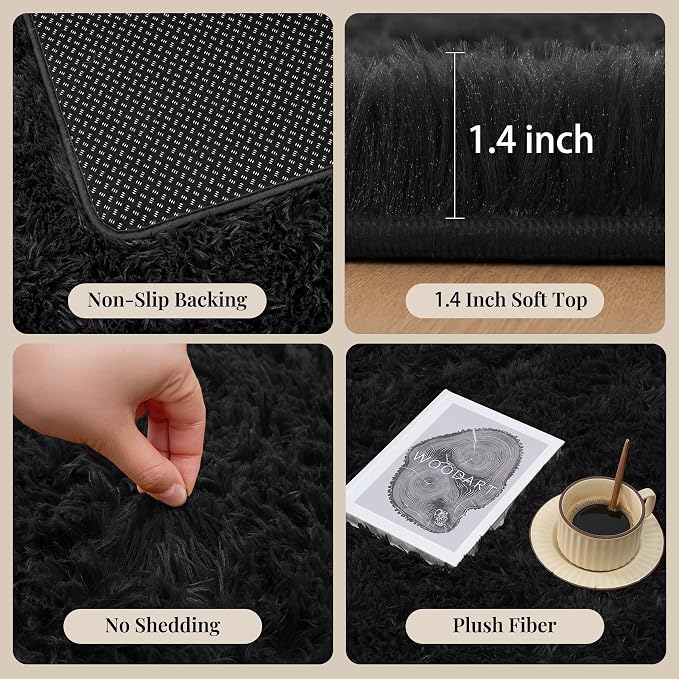 8x10 Area Rugs for Living Room Bedroom: Soft Fluffy Black Shag Upgrade Non-Slip High Pile Carpet Large Fuzzy Plush Indoor Floor Decor Shaggy Rug for Kid Boys Girls Dorms Playroom Nursery Modern Home