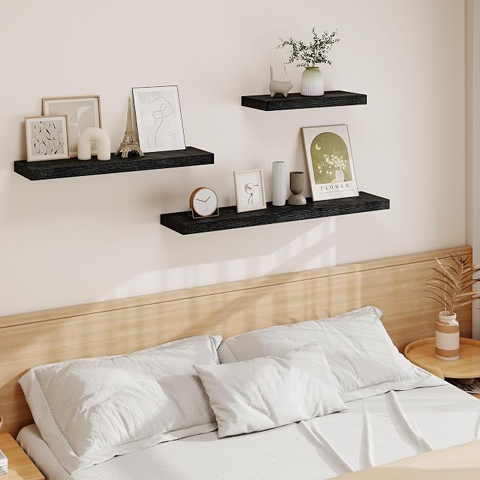 Vivelove 48 Inch Floating Shelves, Deep Wall Shelves with Invisible Brackets, Display Shlf for Bathroom Living Room Kitchen Bedroom Office Farmhouse Home Decor, 48" X 9.3" X 1.5" - Set of 2, Black