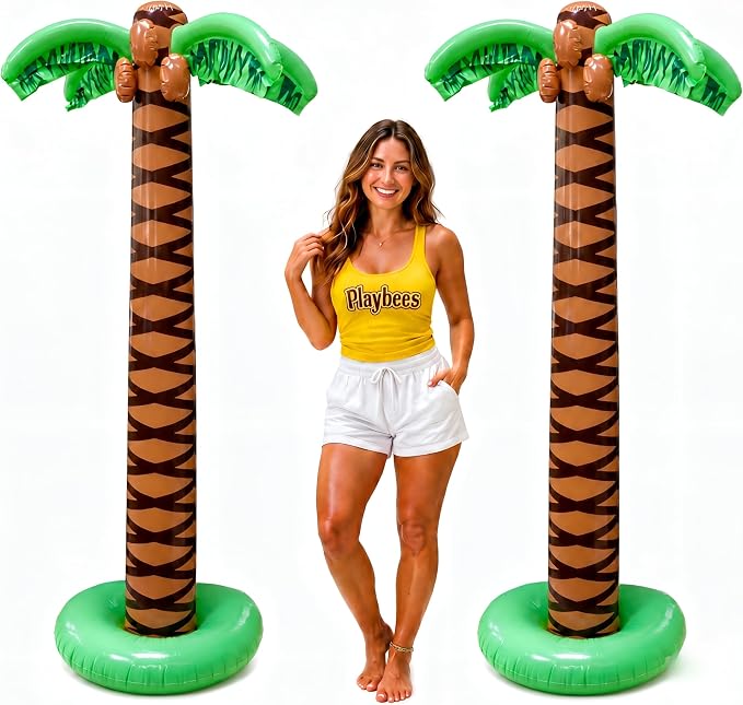 Giant Inflatable Palm Trees - 2 Pack - 6 Foot Super Sturdy Trees for Luau Parties, Beach Decor, Poolside Ambiance, Tropical Theme Decor & Outdoor Fun, Easy Inflation