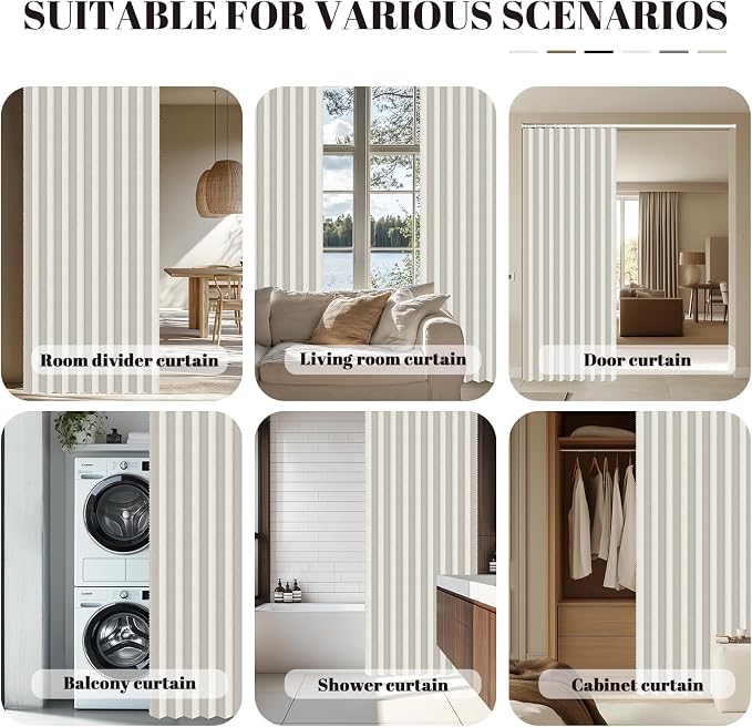 AJAZZ Blackout Accordion Door Sets Included Rod (1 Pack, 43W x 78 L, Beige) Invisible Accordion Doors Interior Magnetic Door Curtain for Bedroom Living Room Doorway Curtain