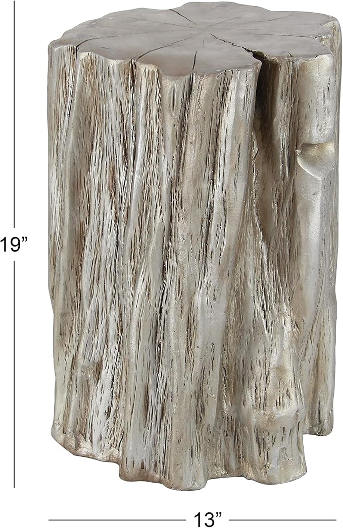 Deco 79 Fiberglass Side End Accent Table Tree Trunk End Table, Side Table 13" x 13" x 19", Silver
