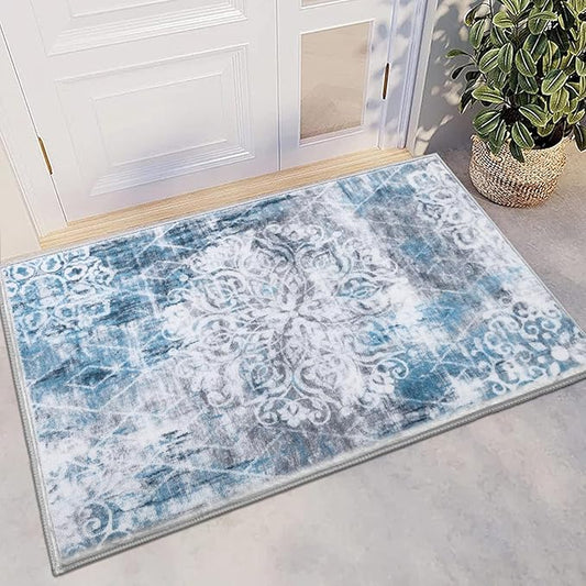 HEBE Washable Area Rug - 2'x3' Non Slip Soft Distressed Medallion Bedroom Boho Living Room Accent Throw Vintage Entry Floor Carpet for Dining Room Bathroom Entryway