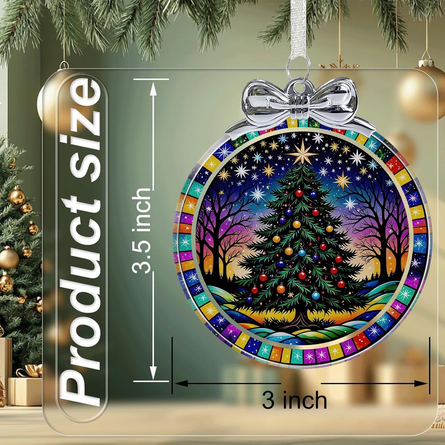 Starry Christmas Tree Stained Glass Christmas Ornament - Hanging Ornaments for Christmas Tree Decorations - Holiday Keepsake Present Exchange Idea