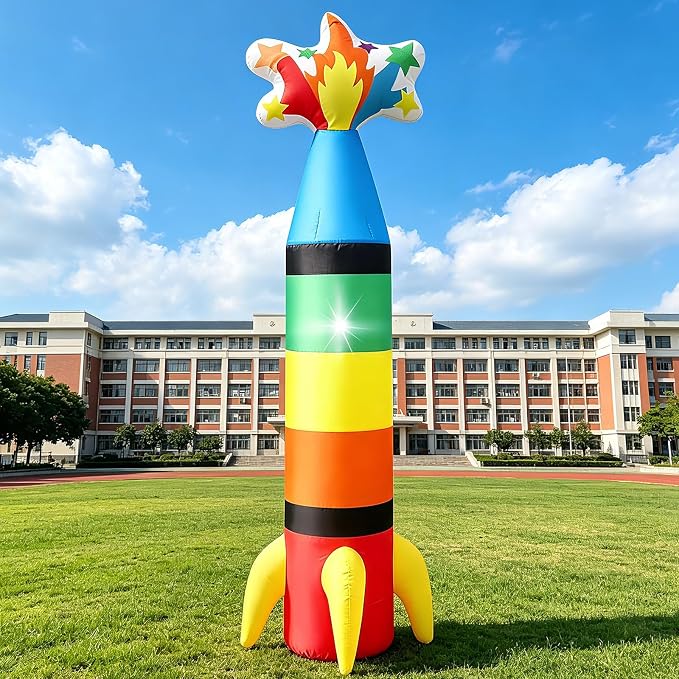 6FT Back to School Inflatable Crayon Rocket Outdoor Decorations, Colorful Blow Up Rocket Crayon Built-in LED Light for Space Party Decor, First Day of School Classroom Yard Garden Photo Props
