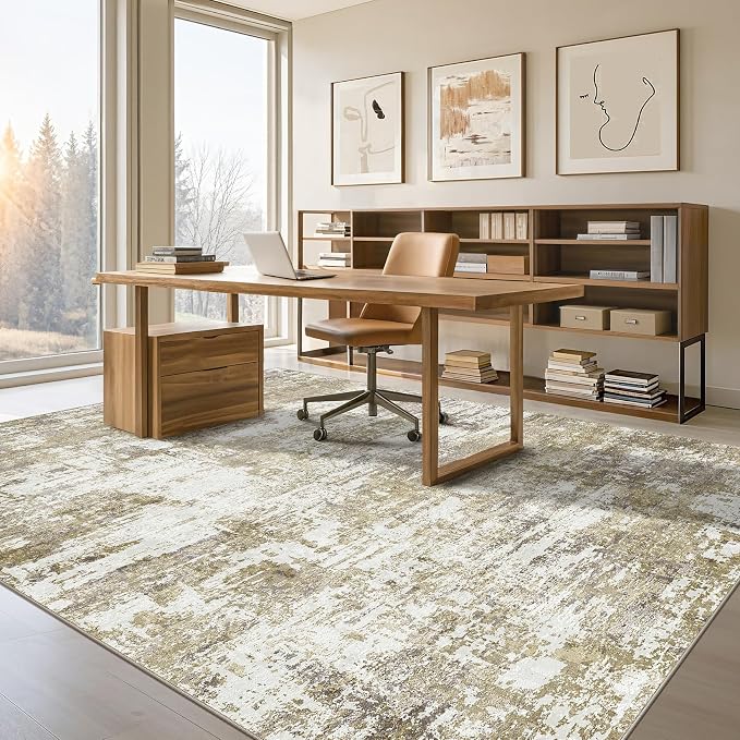 Tortania Area Rug Living Room Rugs - 8x10 Modern Abstract Neutral Large Soft Thin Rugs - Non Slip Indoor Carpet for Bedroom Dining Room Office Nursery Home Floor Decoration - Golden Brown