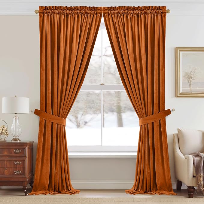 StangH Orange Curtains 96 inches Long Fall Halloween Home Decor, 2 Panels | 300GSM Rich Soft Velvet, Holiday Window Treatment, Backdrop Curtains, Thermal Insulated, Noise Absorb, Bedroom Living Room