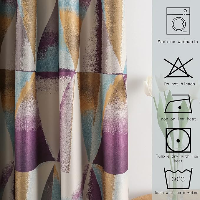 Leeva Living Room Curtains 106 Inches Long, Light Filtering Patio Door Curtain for Bedroom, Modern Colorful Geometric Patterned Grommet Window Drapery Panels for Dining Room, Purple