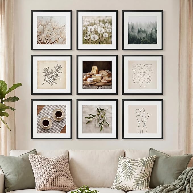 8x8 Square Picture Frame for 4x4 Photo, Minimalist Aluminum Frame, Black | Sleek Black Square Frame with 4x4 Opening for Wall Display, Tabletop, or Gallery Wall | Wall Kit Included