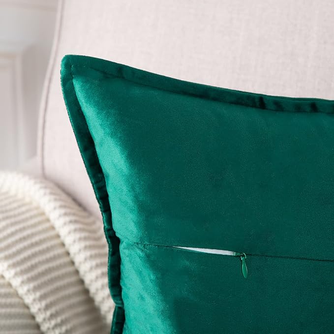 MADIZZ Set of 2 Super Soft Velvet Decorative Throw Pillow Covers 18x18 inch Green Square with Fringe Luxury Style Cushion Case Pillow Shell for Sofa Bedroom