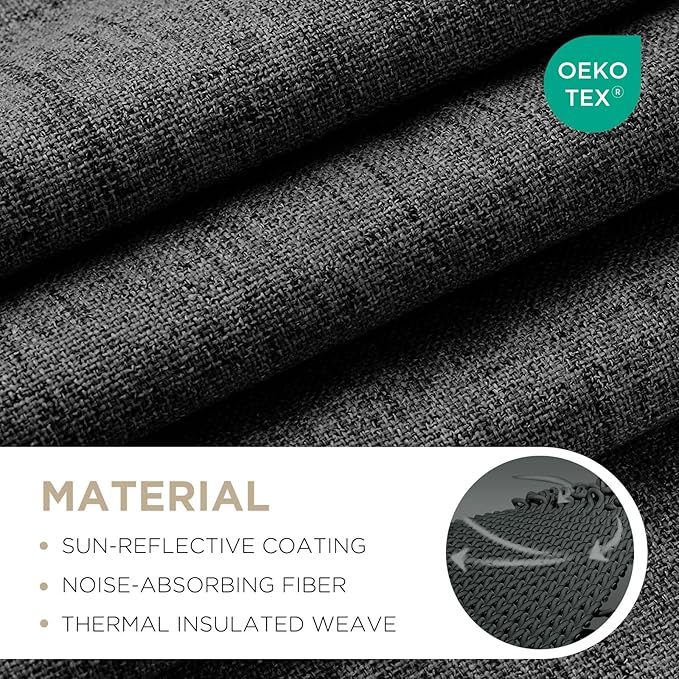 Joydeco Blackout Curtains for Bedroom - 96 Inch Long 100% Light Blocking 2 Panels Set Black Drapes, Thermal Insulated Room Darkening Curtains, Linen Textured for Living Room, Rod Pocket & Back Tabs