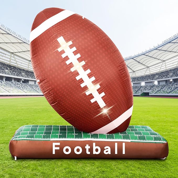 6Ft Tall Large Glow in The Dark Football Party Decorations, Blow Up Football with Built-in LED Light, Inflatable Light Up Football for Outdoor Yard