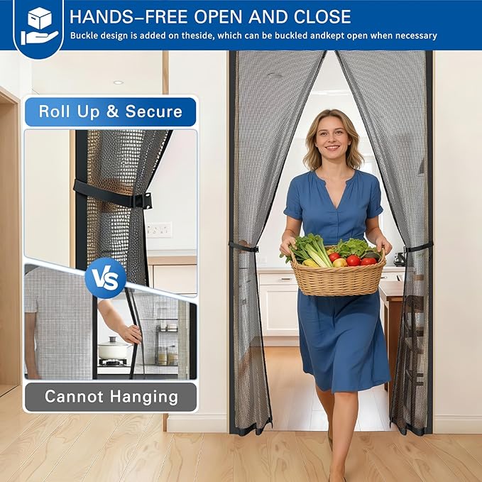 Magnetic Screen Door Fits 36x80 Inch Front Doors Heavy Duty Fiberglass Mesh,36 Magnets Auto Close,No Tools Installation,Keeps Bugs Out Lets Breeze in,Pet Kid Friendly with Storage Bag,Regular