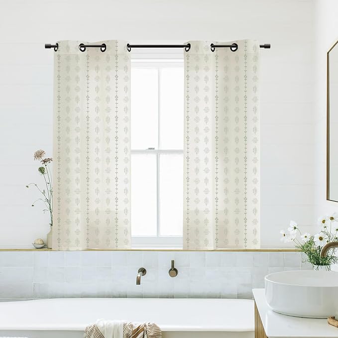 Bathroom Curtains Window,Sheer Short Curtains for Windows Bedroom,Boho Sage Green,45 Inch Length