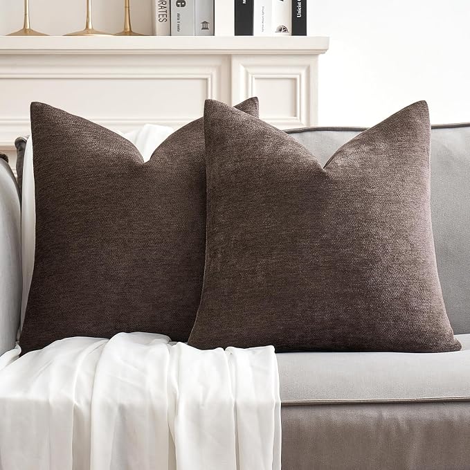 MIULEE Pack of 2 Dark Brown Decorative Pillow Covers 18x18 Inch | Soft Chenille Couch Throw Pillows Farmhouse Cushion Covers for Home Decor Sofa Bedroom Living Room