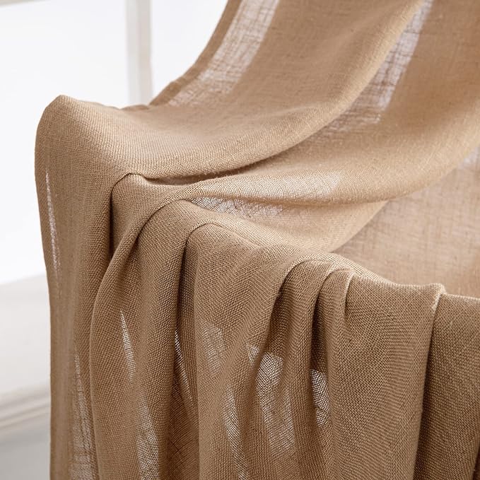 MIULEE Brown Linen Curtains 90 Inches Long for Bedroom Living Room, Soft Thick Linen Textured Window Drapes Semi Sheer Light Filtering Back Tab Rod Pocket Burlap Look Farmhouse Decor, 2 Panels Set
