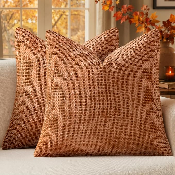 MIULEE Pack of 2 Fall Orange Decorative Pillow Covers 20x20 Inch Soft Chenille Couch Throw Pillows Farmhouse Cushion Covers for Home Decor Sofa Bedroom Living Room
