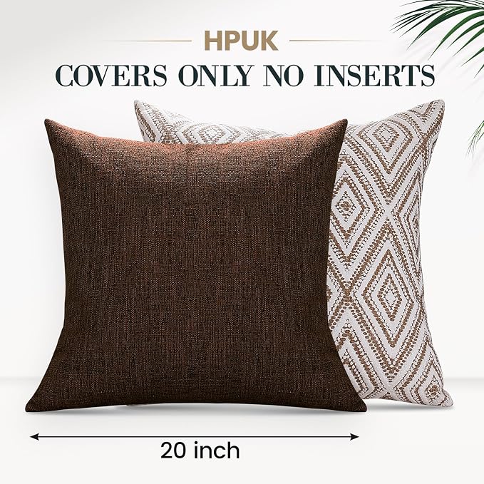 HPUK Throw Pillow Covers 20x20 Inch Set of 4, Linen Decorative Pillow Covers, Accent Cushion Covers for Couch Sofa Bed Bedroom Living Room Décor, Chocolate