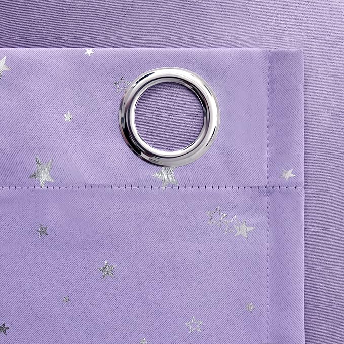 BGment Kids Room Curtains for Bedroom - Grommet Thermal Insulated Silver Star Print Room Darkening Curtains for Living Room, Set of 2 Panels, Lavander, 42 x 72 Inch