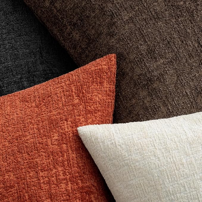 MIULEE Decorative Throw Pillow Covers 20x20 Pack of 2 Brown Couch Pillow Covers Soft Cozy Textured Chenille Pillowcases for Home Decor Sofa Living Room Cushion Bedroom