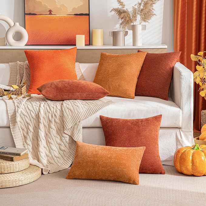 MIULEE Pack of 2 Rust Decorative Fall Pillow Covers 20x20 Inch | Soft Chenille Couch Autumn Throw Pillows Farmhouse Cushion Covers for Home Decor Sofa Bedroom Living Room