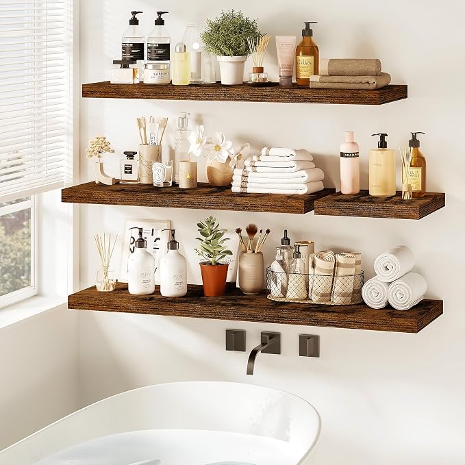 Vivelove Floating Shelves for Wall Mounted, 55 Inches Long Shelves, Display Shelf for Bathroom Living Room Kitchen Bedroom Office Farmhouse Home Decor, 55" X 9.3" X 1.5" - Set of 2, Rustic Brown