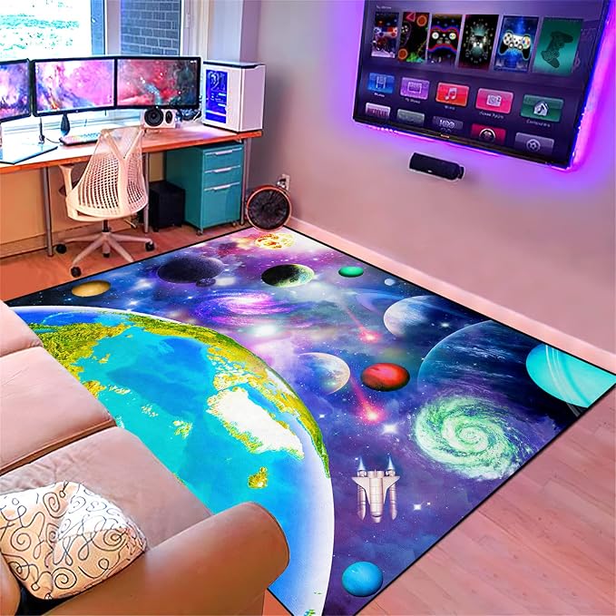 Space Rug for Boys Room - Galaxy Carpet for Kids Space Rugs for Kids Bedroom Galaxy Mat Decor for Boys Room Bedroom Playroom LivingRoom Decor 5'×7'