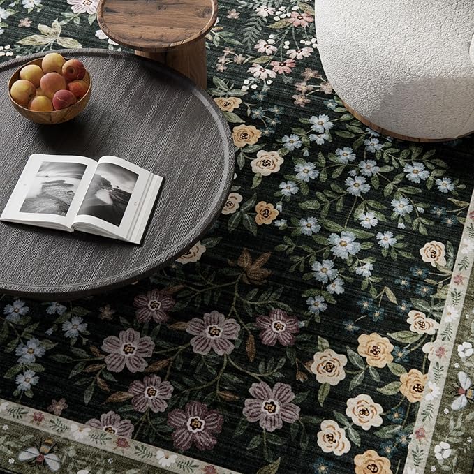 Area Rugs 9x12 Living Room: Washable Rugs for Bedroom Vintage Stain Resistant Non Slip Low Pile Soft Large Carpet for Kitchen Dining Room Farmhouse Kids Room Nursery Playroom