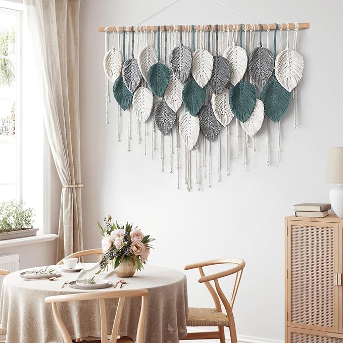 Weldomcor Large Macrame Wall Hanging Boho Home Decor, Handmade Bohemian Woven Leaves Macrame Tapestry Modern Aesthetic Chic Wall Art Decorations for Bedroom Living Room Nursery Office 39" W x 29.5" L