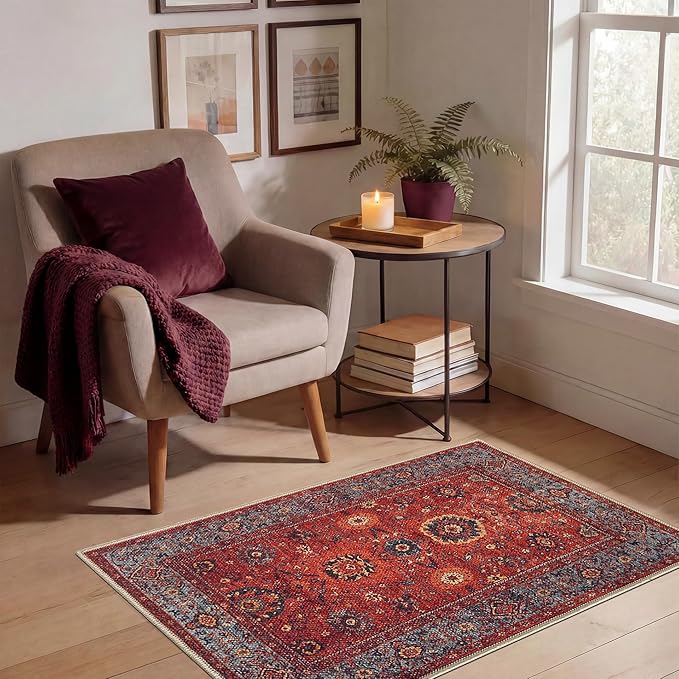 Keen Home Design 2x3 Rug - Machine Washable Entry Rug with Non-Slip Backing, Ideal for Enteryway, Kitchen, Bathroom, Laundry Room - Vintage, Easy Clean, Durable, Low Pile Rug - (2' x 3')