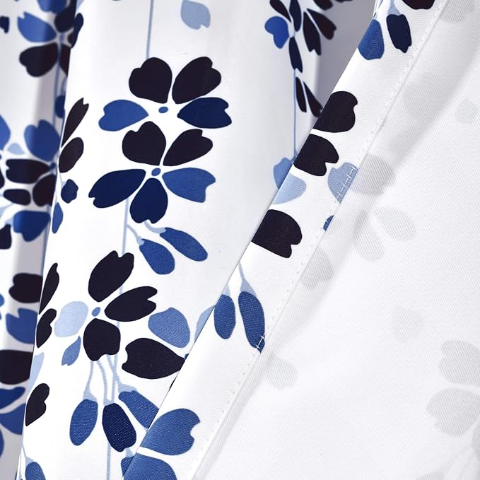 Lush Decor Weeping Flower Light Filtering Window Curtain Panels, Pair, 52"W x 63"L + 2" Header, Navy & Blue - Charming Modern Floral Curtains for Living Room, Dining Room, & Bedroom