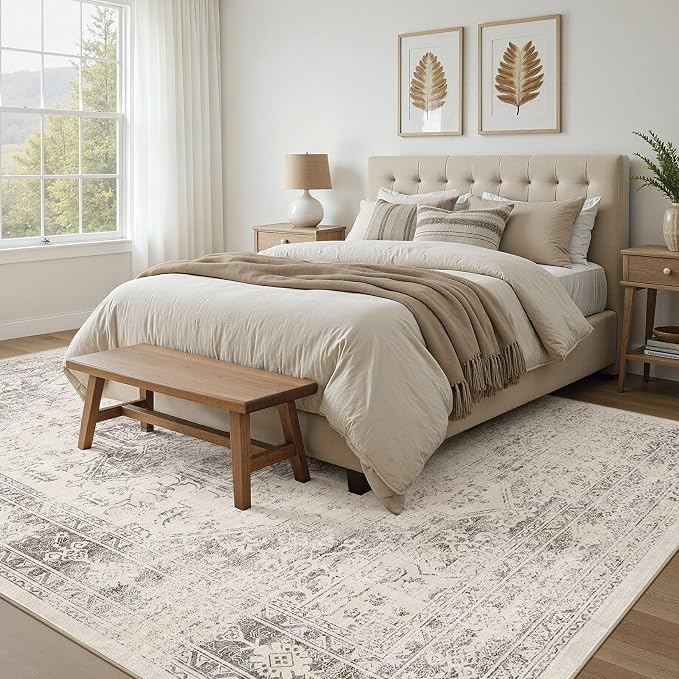 UERMEI 8x10 Area Rug Living Room Rugs - Washable Vintage Soft Large Rug Indoor Floor No Slip Rug Carpet for Bedroom Farmhouse Under Dining Table Home Office Decor - Beige/Camel