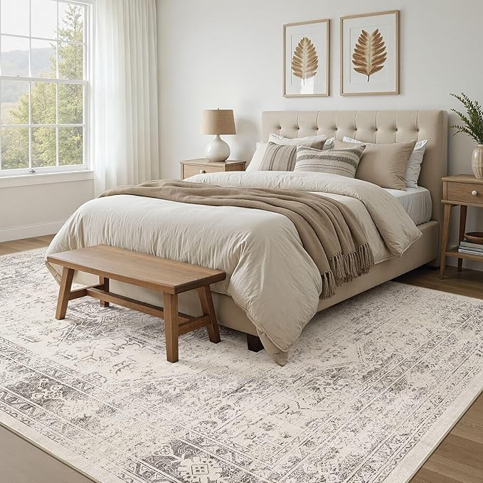 UERMEI 10x12 Area Rug Living Room Rugs - Washable Vintage Soft Large Rug Indoor Floor No Slip Rug Carpet for Bedroom Farmhouse Under Dining Table Home Office Decor - Beige/Camel